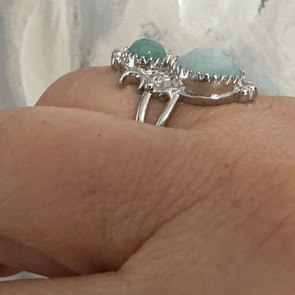 Amazonite with Turquoise star moon ring with Adjustable band. - Picture 2 of 3